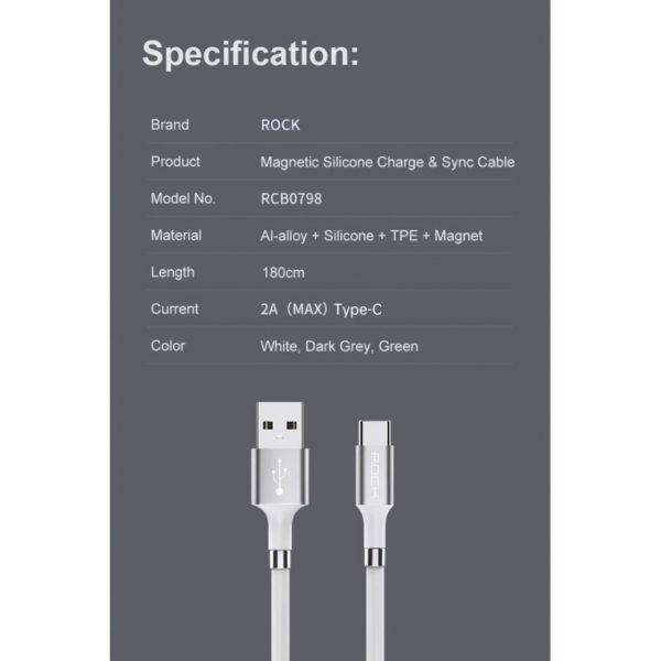 کابل شارژ USB به USB-C راک مدل RCB0798 طول 1.8 متر 