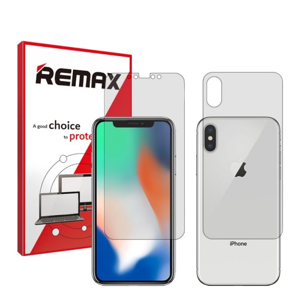 گلس صفحه نمایش و پشت گوشی اپل iPhone X مدل هیدروژلی شفاف برند ریمکس کد SS