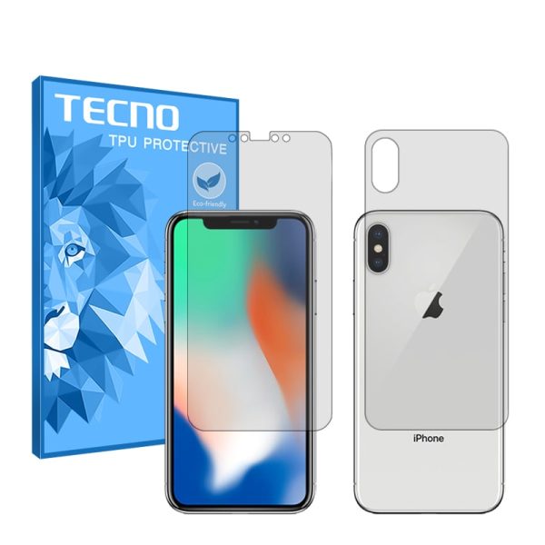 گلس صفحه نمایش و پشت گوشی اپل iPhone X مدل هیدروژلی شفاف برند تکنو کد SS