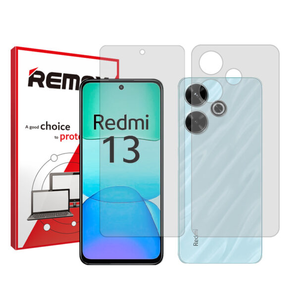 گلس صفحه نمایش و پشت گوشی شیائومی Redmi 13 مدل هیدروژلی شفاف برند ریمکس کد SS