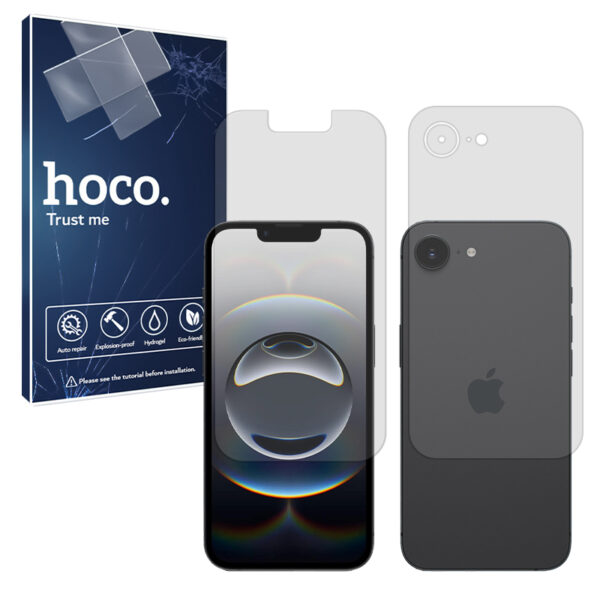 گلس صفحه نمایش و پشت گوشی اپل iPhone 16e مدل شفاف برند هوکو کد SS