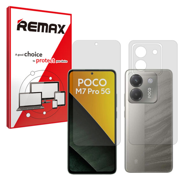 گلس صفحه نمایش و پشت گوشی شیائومی Poco M7 Pro 5G مدل هیدروژلی مات برند ریمکس کد SS