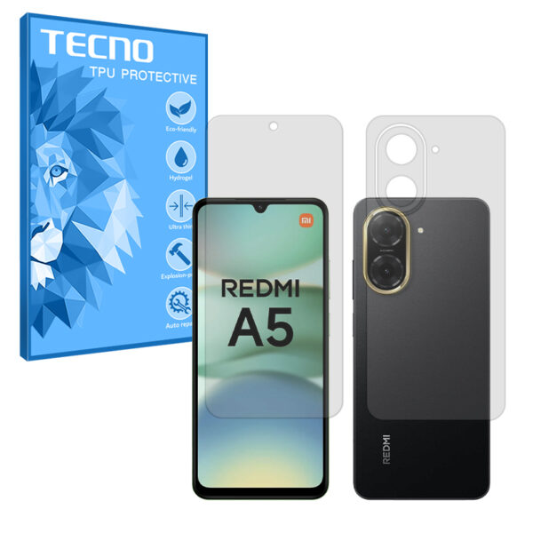 گلس صفحه نمایش و پشت گوشی شیائومی Redmi A5 4G مدل هیدروژلی شفاف برند تکنو کد SS