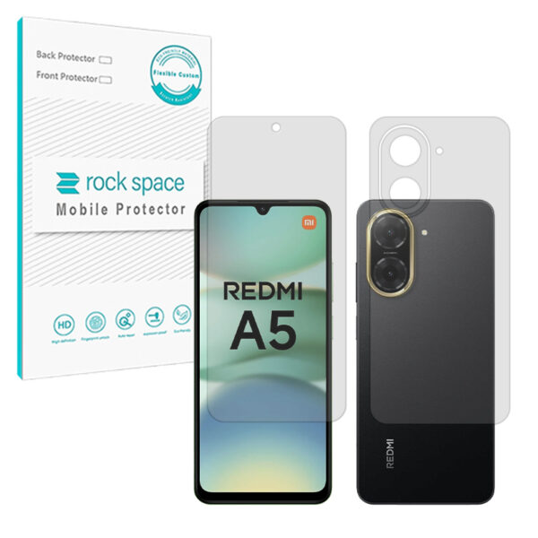 گلس صفحه نمایش و پشت گوشی شیائومی Redmi A5 4G مدل نانو هیدروژل مات برند راک اسپیس کد SS