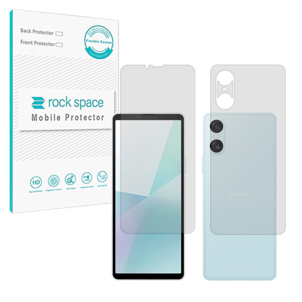 گلس صفحه نمایش و پشت گوشی سونی Xperia 10 VI مدل نانو هیدروژل شفاف برند راک اسپیس کد SS