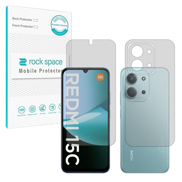 گلس صفحه نمایش و پشت گوشی شیائومی Redmi 15C 4G مدل نانو هیدروژل مات برند راک اسپیس کد SS