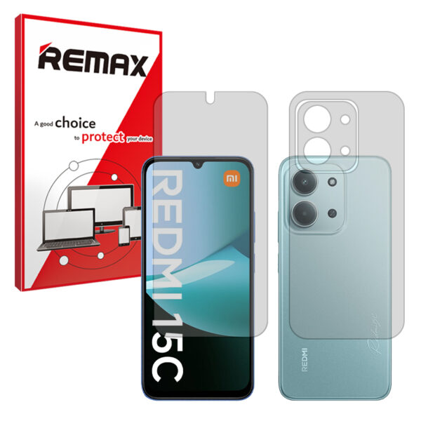 گلس صفحه نمایش و پشت گوشی شیائومی Redmi 15C 4G مدل هیدروژلی شفاف برند ریمکس کد SS