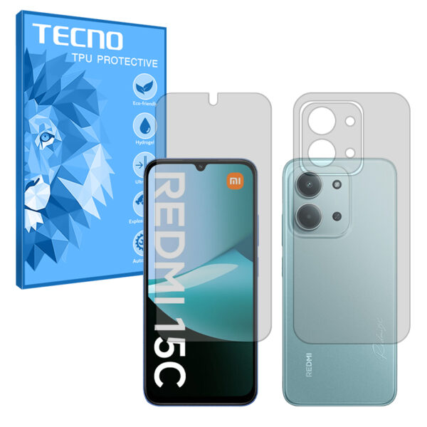 گلس صفحه نمایش و پشت گوشی شیائومی Redmi 15C 4G مدل هیدروژلی شفاف برند تکنو کد SS