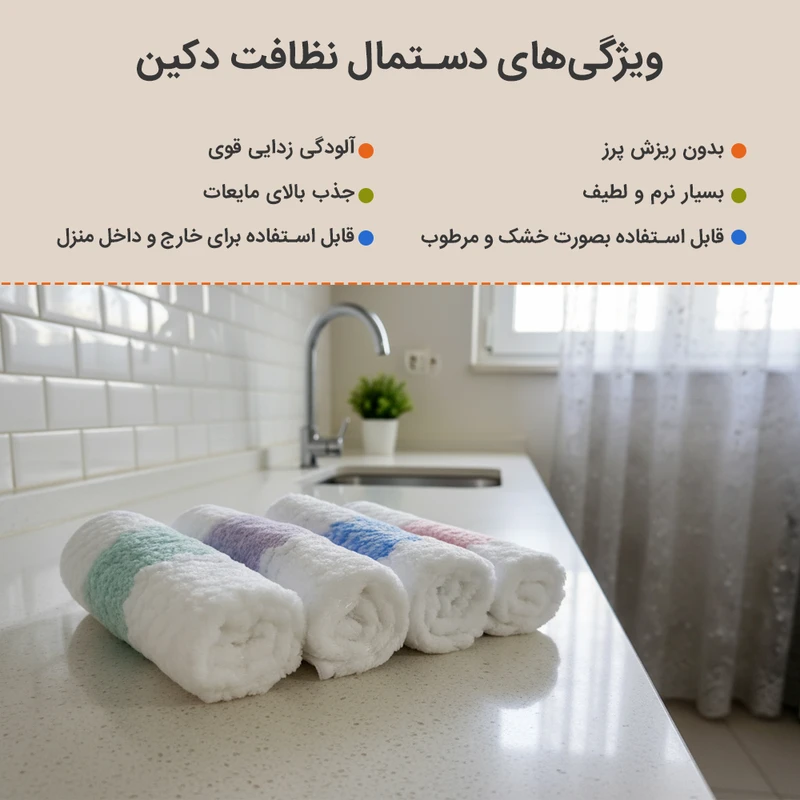 دستمال نظافت خانه و آشپزخانه حوله‌ای، میکروفایبر دکین مدل 1 cleaning wipes بسته 12 عددی