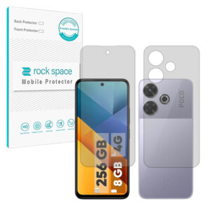 گلس صفحه نمایش و پشت گوشی شیائومی Poco M6 4G مدل نانو هیدروژل شفاف برند راک اسپیس کد SS
