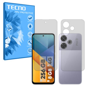 گلس صفحه نمایش و پشت گوشی شیائومی Poco M6 4G مدل هیدروژلی مات برند تکنو کد SS