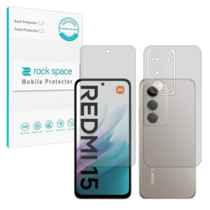 گلس صفحه نمایش و پشت گوشی شیائومی Redmi 15 4G مدل نانو هیدروژل شفاف برند راک اسپیس کد SS