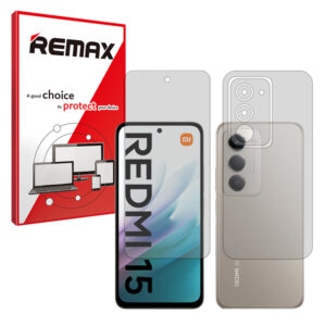 گلس صفحه نمایش و پشت گوشی شیائومی Redmi 15 4G مدل هیدروژلی مات برند ریمکس کد SS