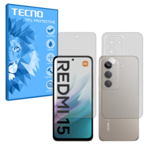 گلس صفحه نمایش و پشت گوشی شیائومی Redmi 15 4G مدل هیدروژلی شفاف برند تکنو کد SS