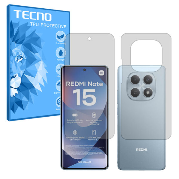 گلس صفحه نمایش و پشت گوشی شیائومی Redmi Note 15 4G مدل هیدروژلی شفاف برند تکنو کد SS