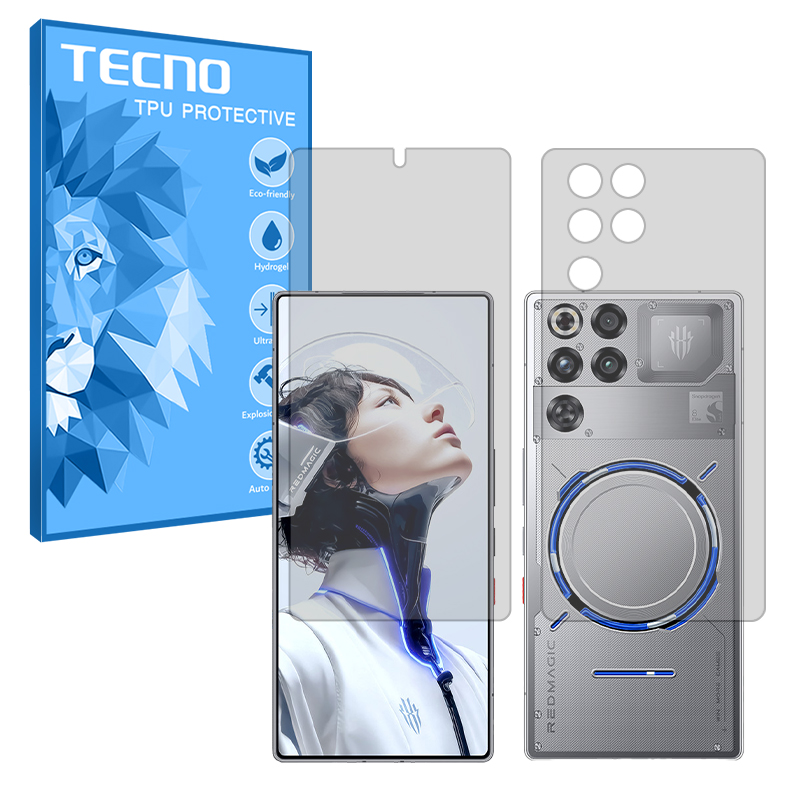 گلس صفحه نمایش و پشت گوشی زد تی ای nubia RedMagic 11 Pro (نسخه گلوبال) مدل هیدروژلی شفاف برند تکنو گلس صفحه نمایش و پشت گوشی زد تی ای nubia RedMagic 11 Pro (نسخه گلوبال) مدل هیدروژلی شفاف برند تکنو