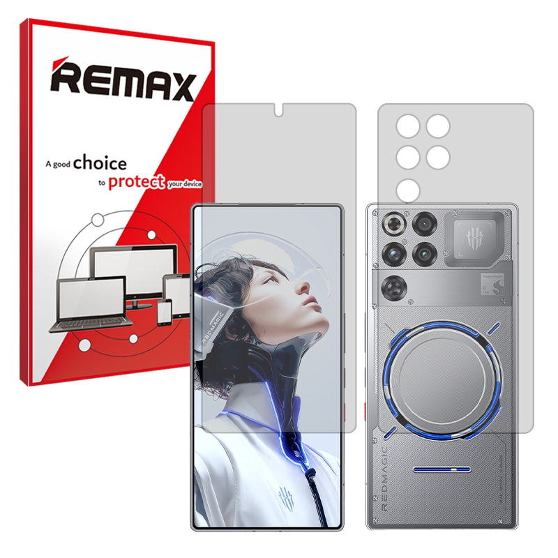 گلس صفحه نمایش و پشت گوشی زد تی ای nubia RedMagic 11 Pro Plus مدل هیدروژلی شفاف برند ریمکس گلس صفحه نمایش و پشت گوشی زد تی ای nubia RedMagic 11 Pro Plus مدل هیدروژلی شفاف برند ریمکس